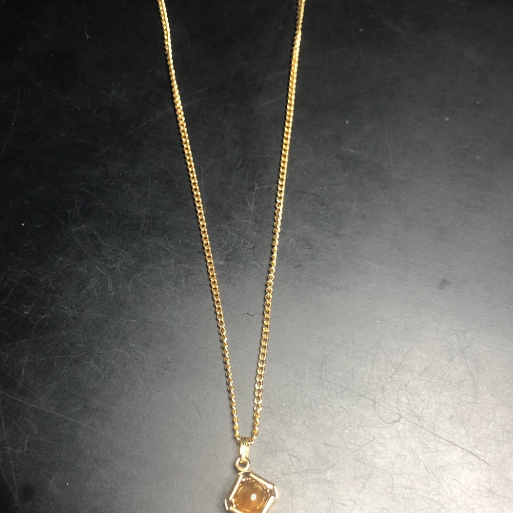 Gold Tone Pendant Necklace with Amber Stone - Women Jewelry
